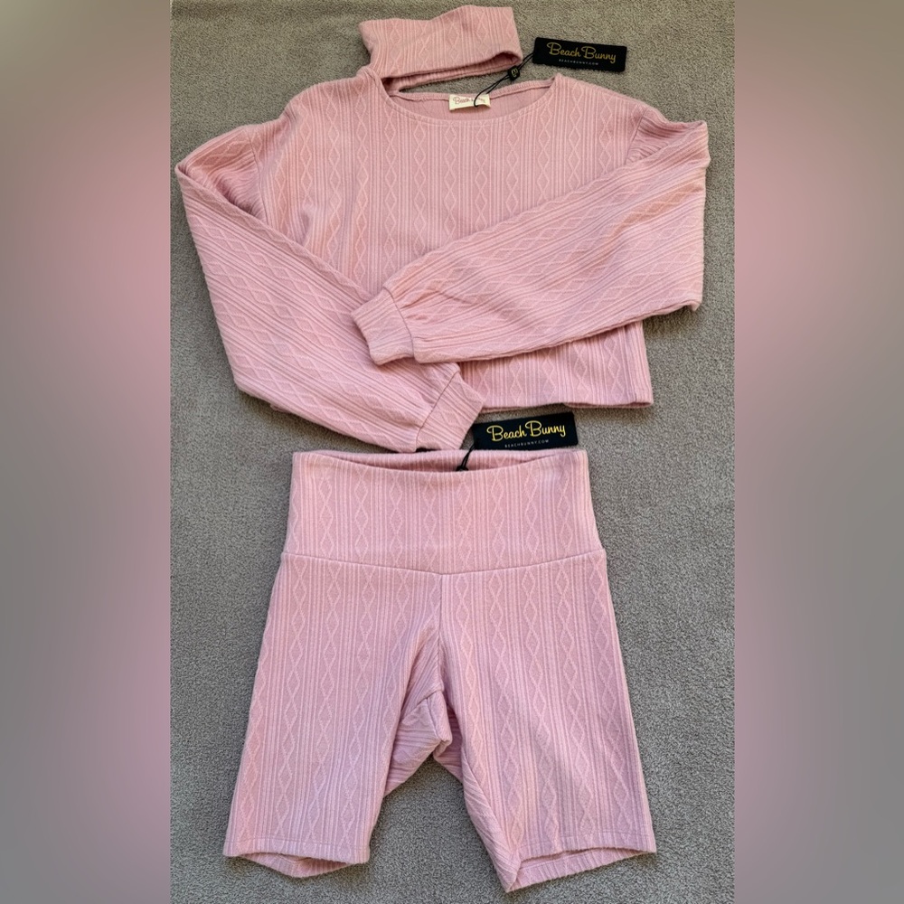 Beach Bunny - SET - Wyatt Knit Cropped Pullover & Winnie Shorts - Blush